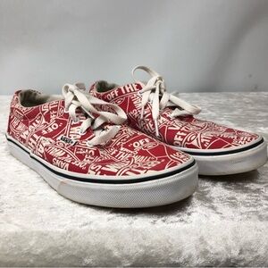 VANS Red & white Off The Wall logo all over print Lace Up Sneakers Youth Size 6